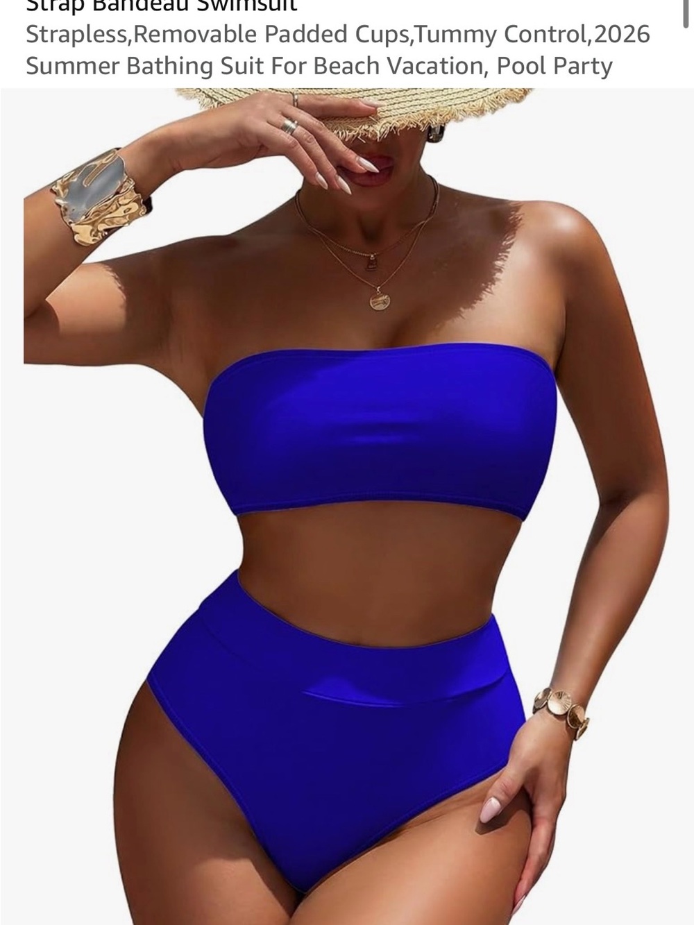 Amazon Strapless Bandeau High-Waist Bikini Set - Cobalt
